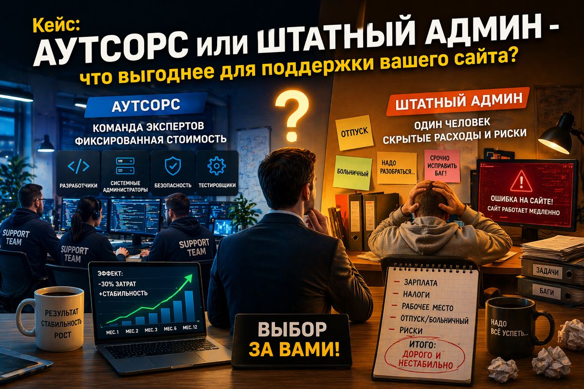Кейс: Аутсорс или штатный админ - что выгоднее для поддержки вашего сайта?