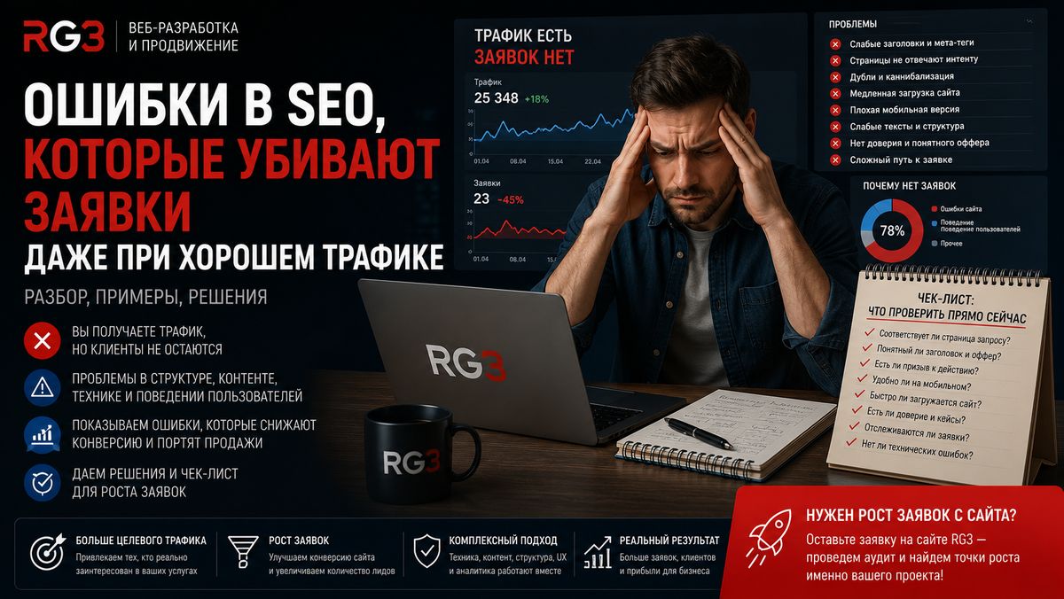 Какие ошибки в SEO убивают заявки даже при хорошем трафике: разбор причин, из-за которых бизнес теряет клиентов?